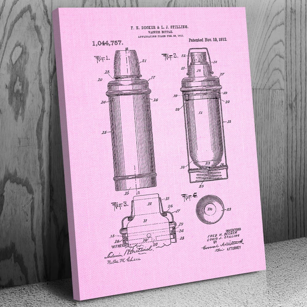 Water Bottle Patent Canvas Print Bottle Art Camping Decor Outdoorsman Gifts