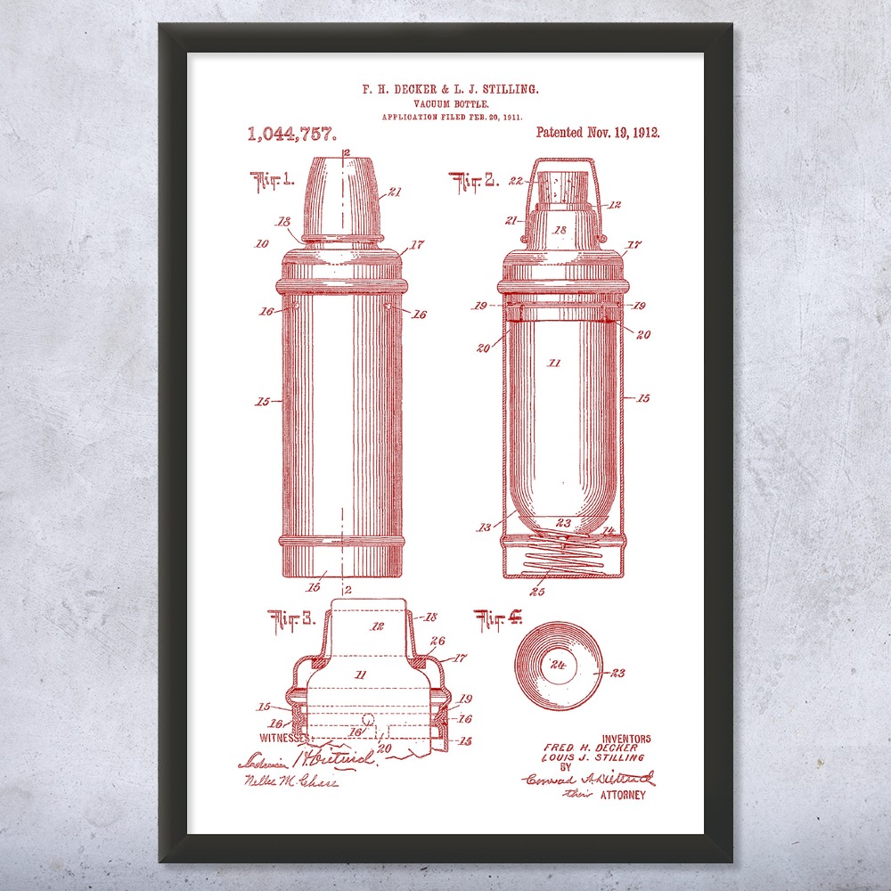 Water Bottle Patent Framed Print Bottle Art Camping Decor Outdoorsman Gifts