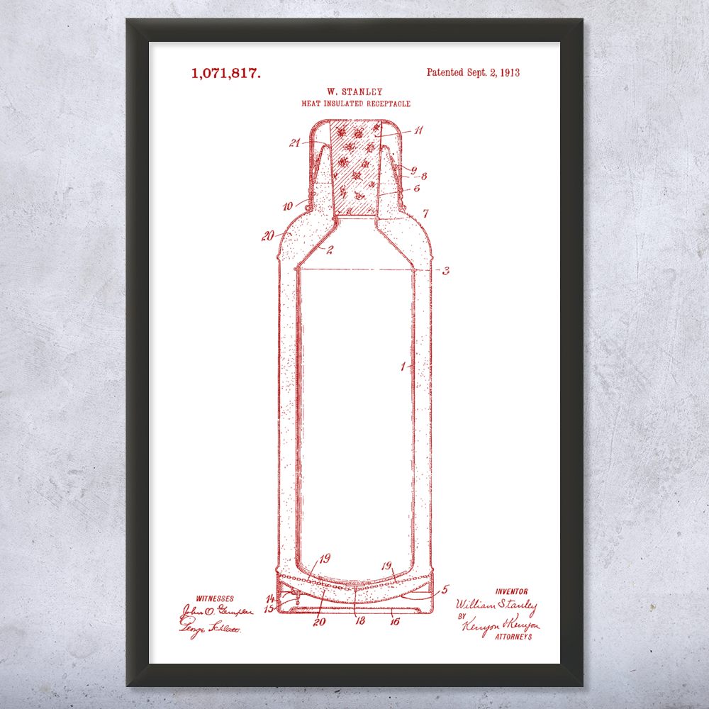 Framed Thermos Wall Art Print Thermos Blueprint Hiking Art Camping Fit