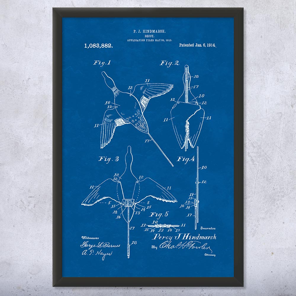 Duck Decoy Patent Wall Art Poster, Canvas or Framed Duck Hunting Gifts Dad Gifts - Picture 11 of 15