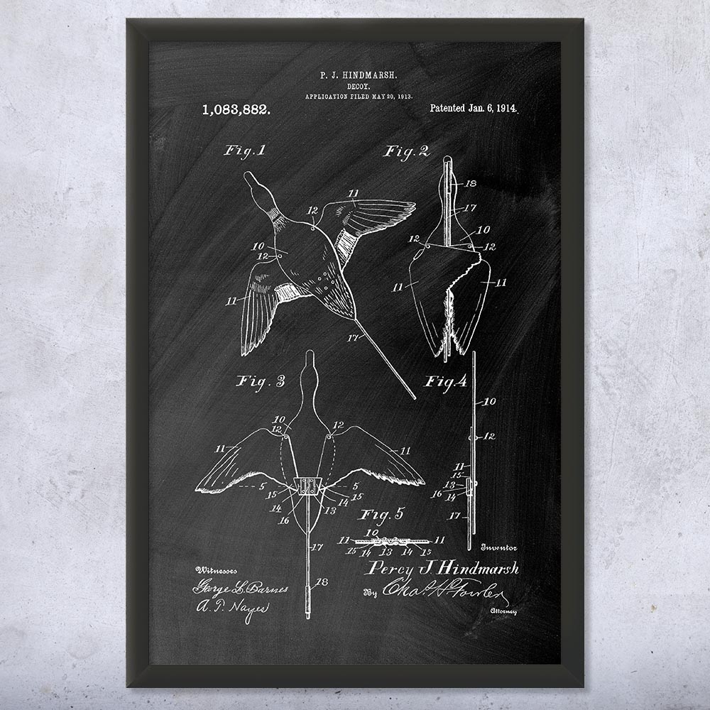 Duck Decoy Patent Wall Art Poster, Canvas or Framed Duck Hunting Gifts Dad Gifts - Picture 10 of 15