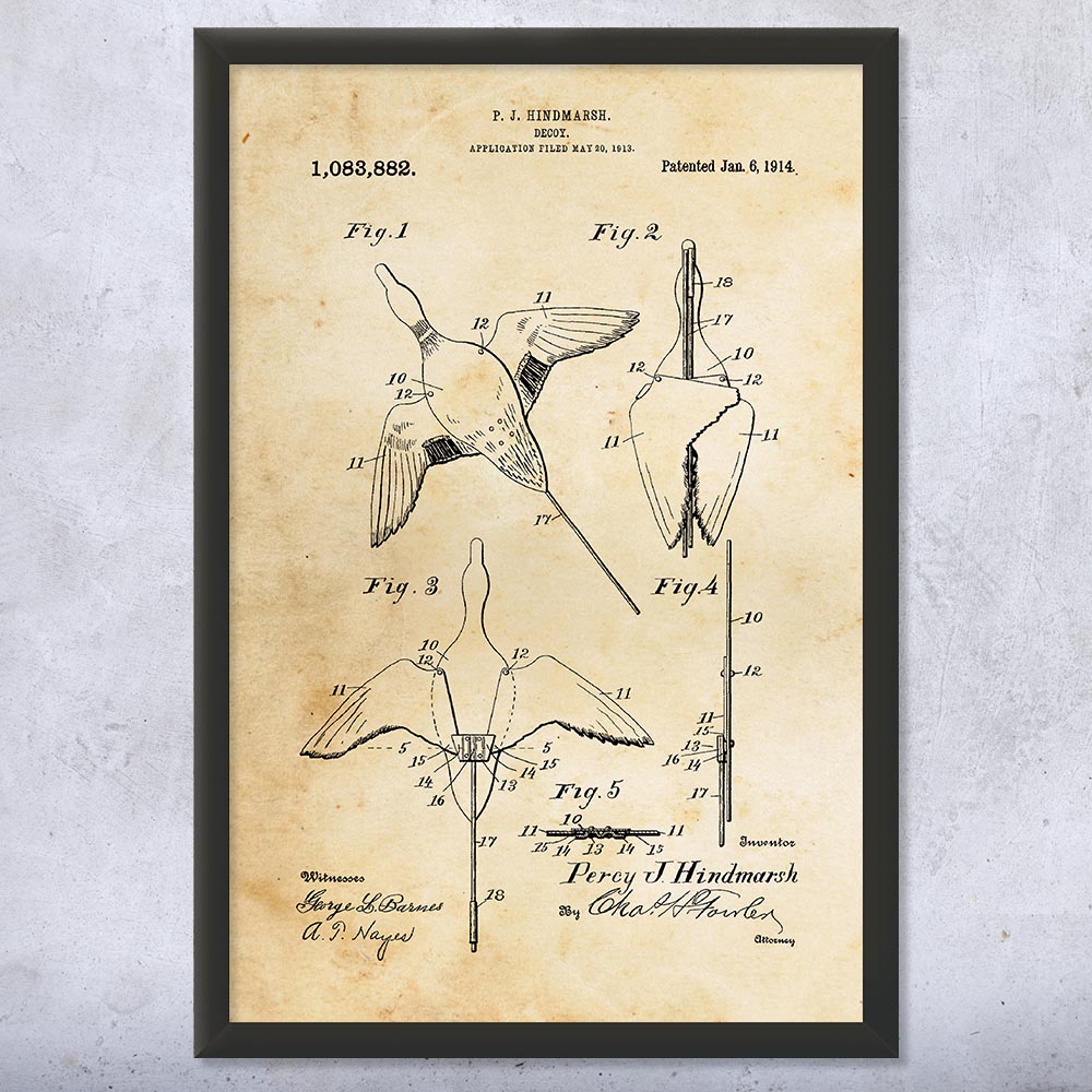 Duck Decoy Patent Wall Art Poster, Canvas or Framed Duck Hunting Gifts Dad Gifts - Picture 8 of 15