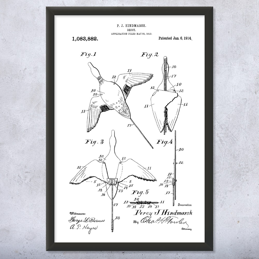 Duck Decoy Patent Wall Art Poster, Canvas or Framed Duck Hunting Gifts Dad Gifts - Picture 14 of 15