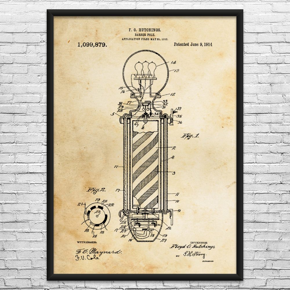 Barber Pole Patent Wall Art: Barber Shop Art, Hair Stylist, Barber Gift
