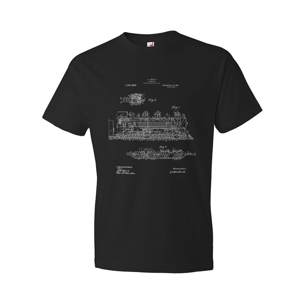Steam Locomotive Patent Shirt Railroad Engineer Conductor Gift Train Blueprint