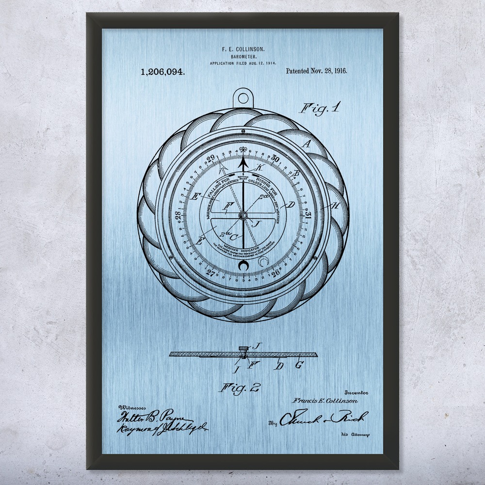 Cartel de arte de pared con patente con medidor de barómetro, lienzo o estudiante de meteorología enmarcado - Imagen 13 de 15