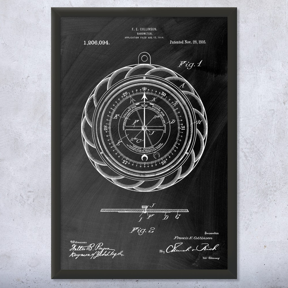 Cartel de arte de pared con patente con medidor de barómetro, lienzo o estudiante de meteorología enmarcado - Imagen 10 de 15