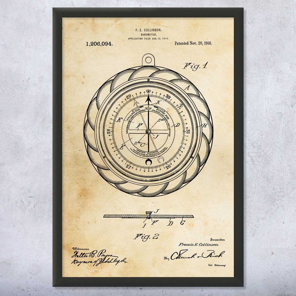Cartel de arte de pared con patente con medidor de barómetro, lienzo o estudiante de meteorología enmarcado - Imagen 8 de 15