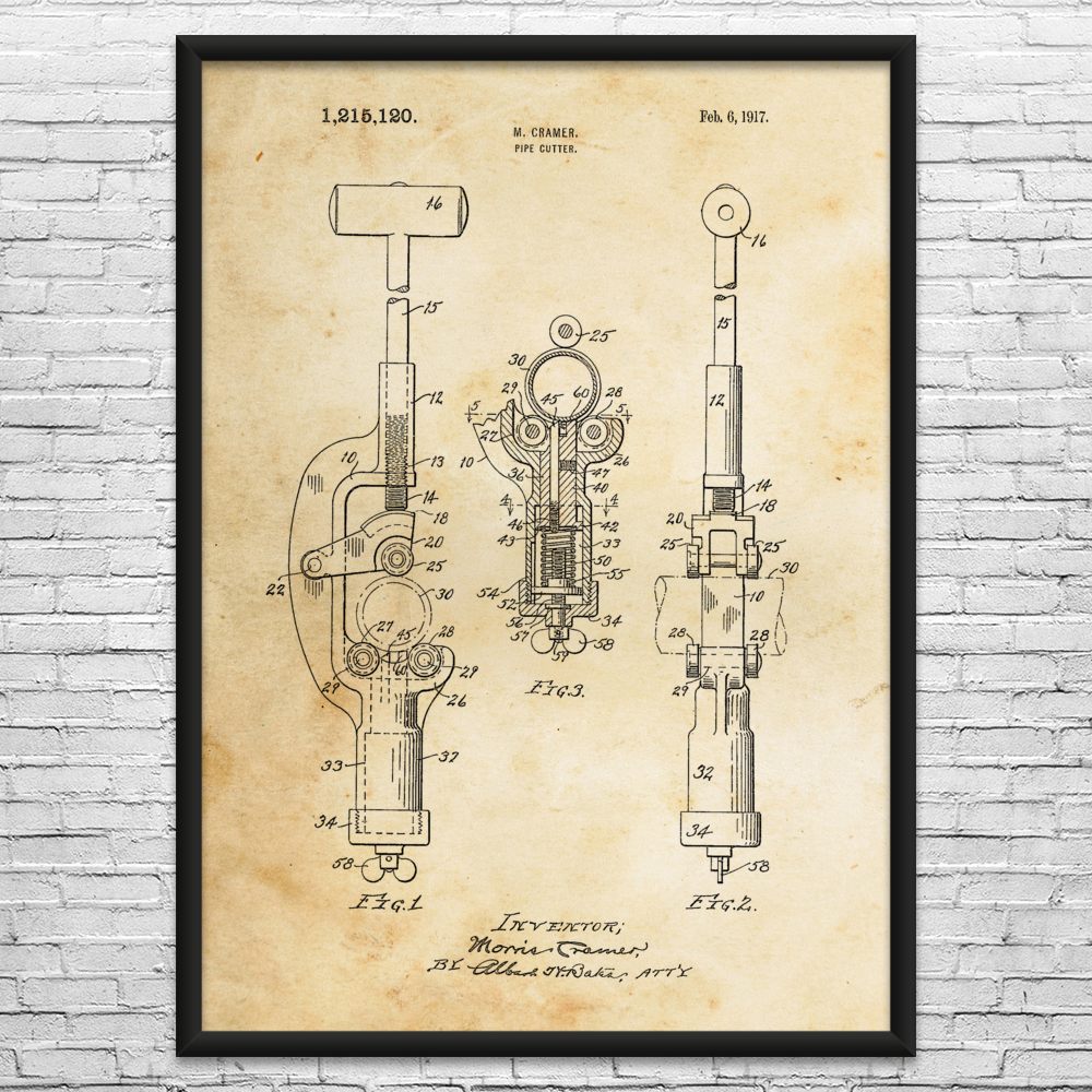 Pipe Cutter Patent Wall Art: Plumber Gifts, Pipefitter Decor, Plumbing Art