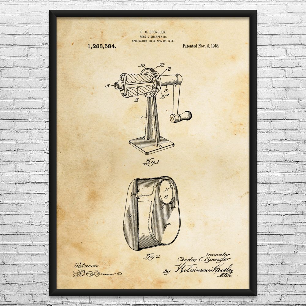 Pencil Sharpener Patent Wall Art: Teacher Decor, Writer Gift, Office Wall Art