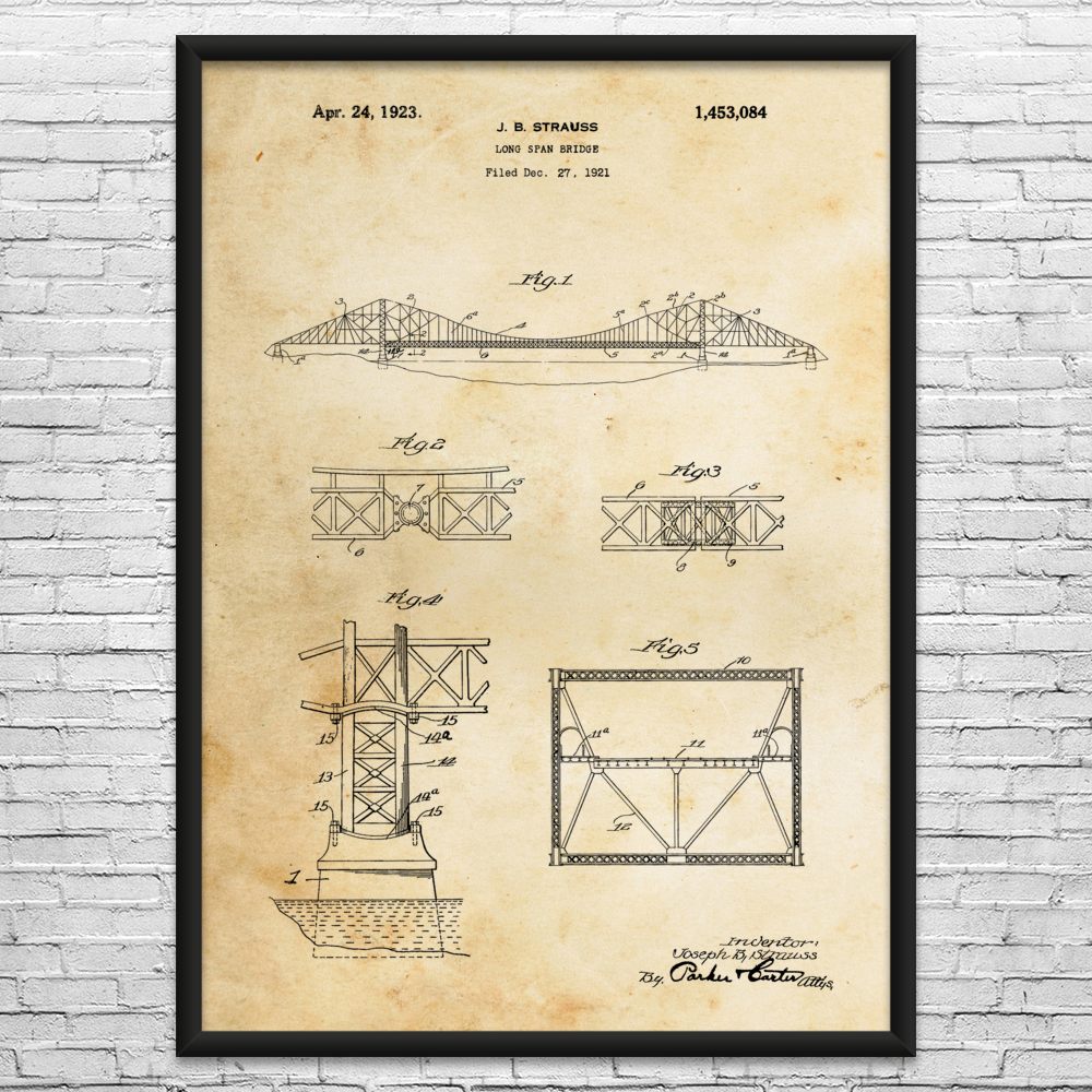 Golden Gate Bridge Patent Wall Art: Structural Engineer, Architect Gift