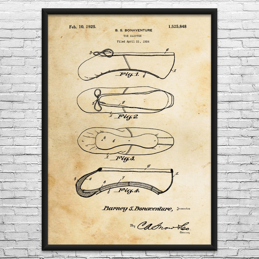 Ballet Toe Slipper Patent Wall Art: Ballet Art, Dance Posters, Teacher Gifts