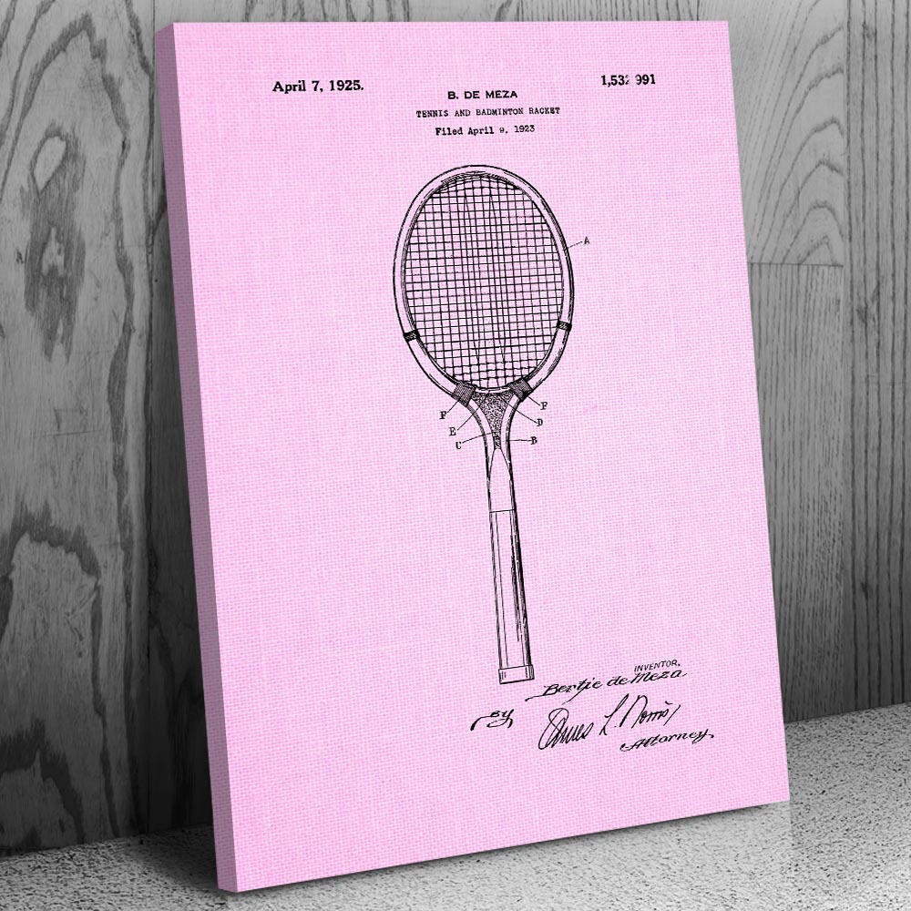 Tennis Racket Patent Canvas Print Tennis Gifts Home Gym Decor Gift For Coach