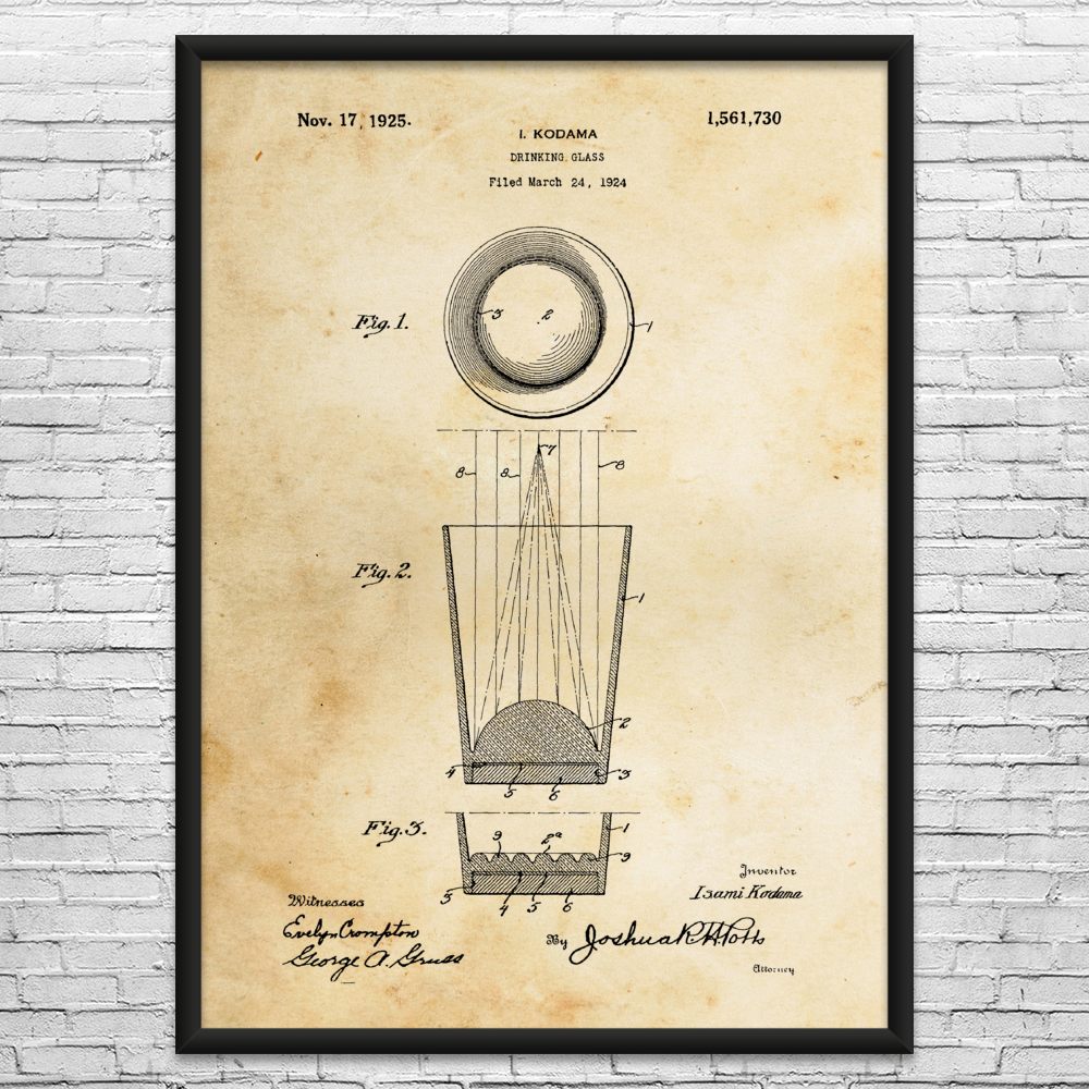 Shot Glass Patent Wall Art: Home Bar Art, Drink Blueprint, Bartender Gift