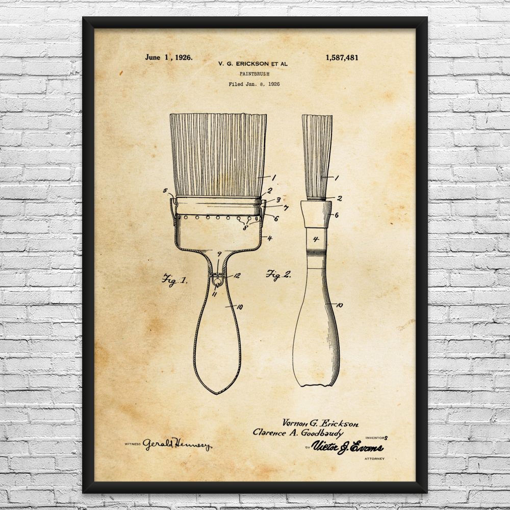 Wall Paintbrush Patent Wall Art: Handyman Gift, Art Studio Decor, Painting Gift