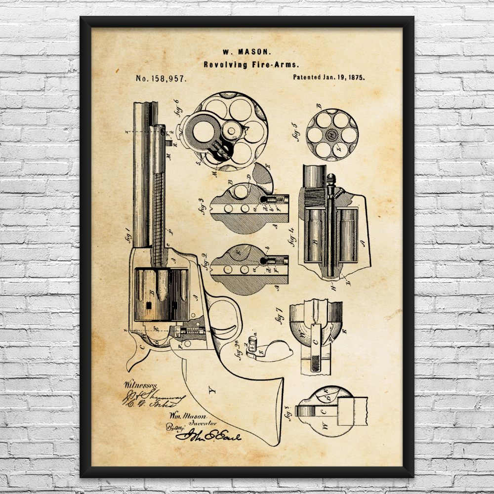 Old West Pistol Patent Wall Art: Gun Collector Gift, Gun Club Art, Gun Blueprint