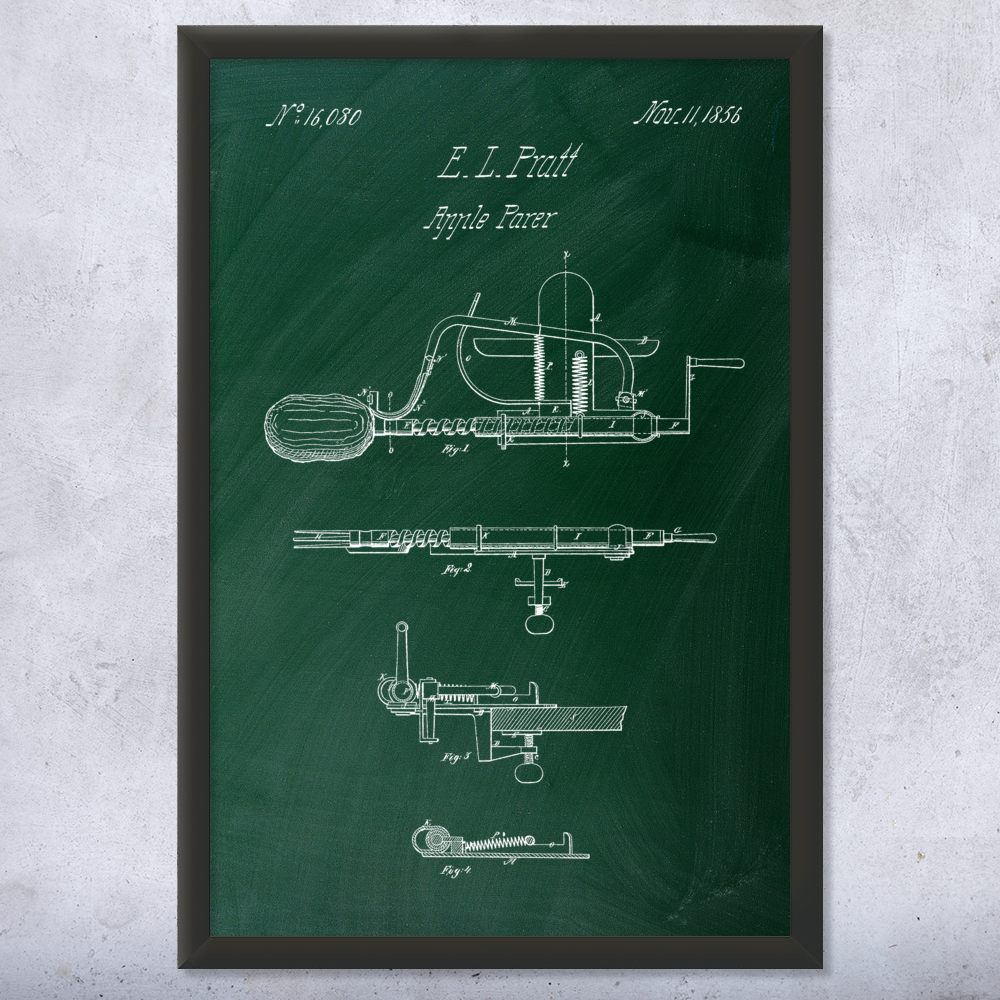 Apple Peeler Patent Wall Art Poster, Canvas or Framed Kitchen Artwork Chef Gift - Picture 9 of 15