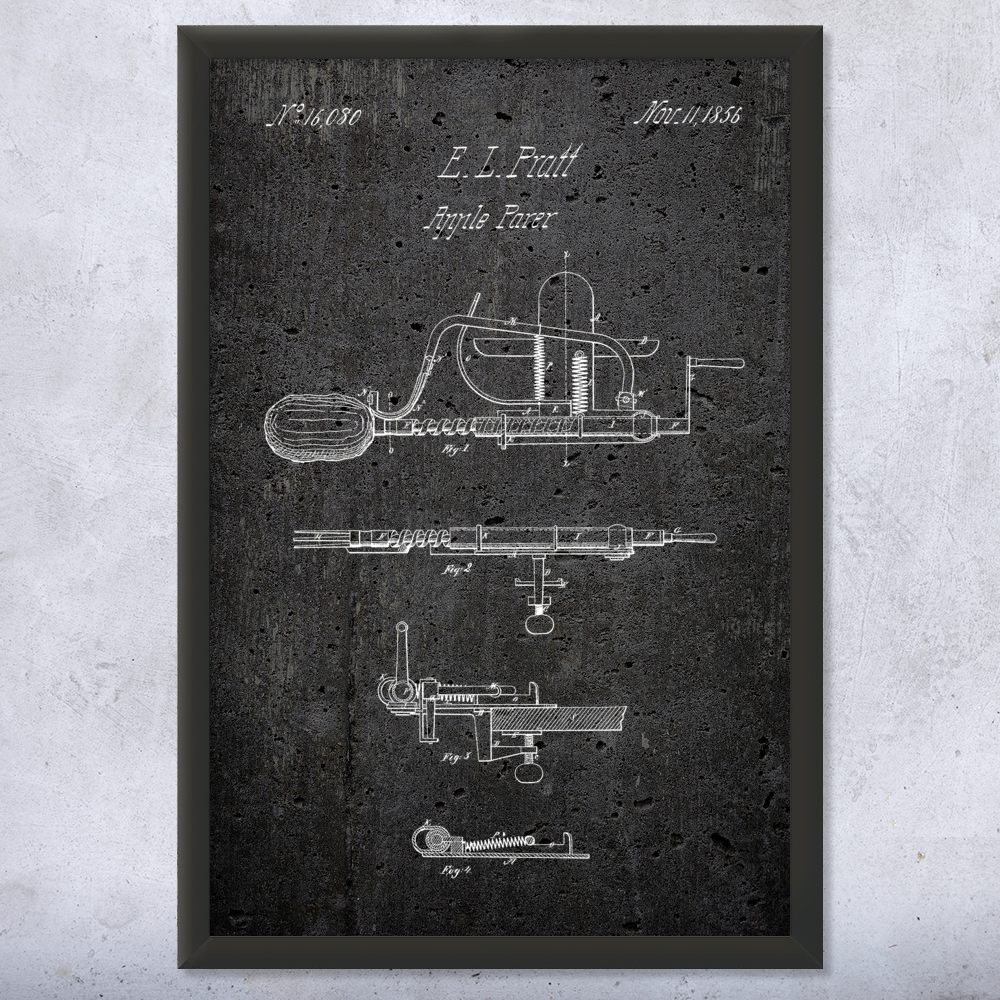 Apple Peeler Patent Wall Art Poster, Canvas or Framed Kitchen Artwork Chef Gift - Picture 12 of 15