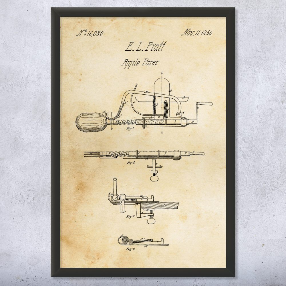Apple Peeler Patent Wall Art Poster, Canvas or Framed Kitchen Artwork Chef Gift - Picture 8 of 15