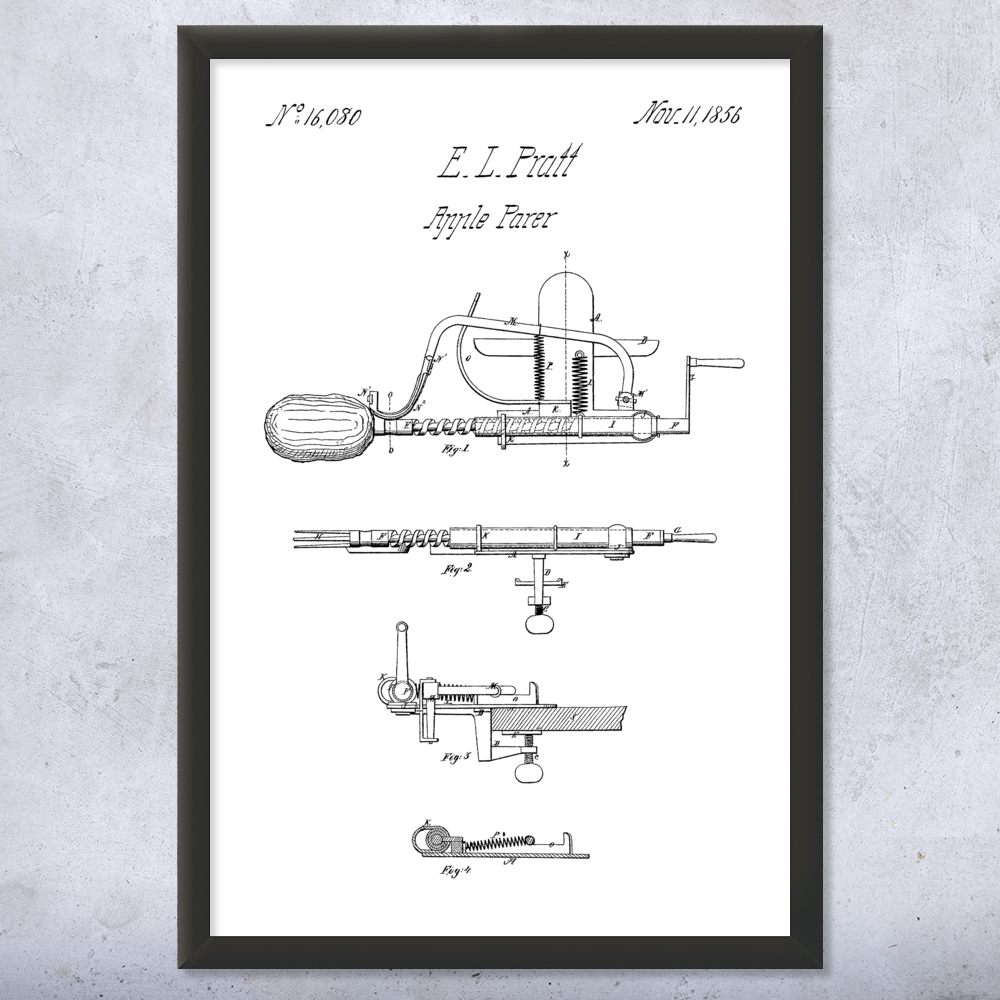 Apple Peeler Patent Wall Art Poster, Canvas or Framed Kitchen Artwork Chef Gift - Picture 14 of 15