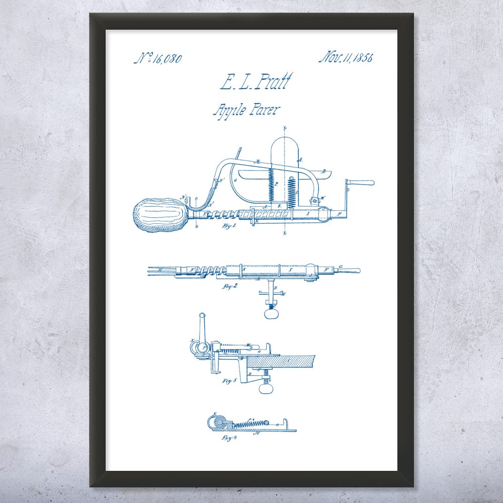 Apple Peeler Patent Wall Art Poster, Canvas or Framed Kitchen Artwork Chef Gift - Picture 15 of 15