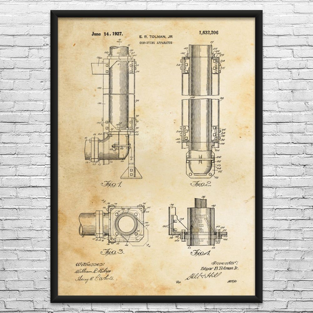 Conveyor Pipe Patent Wall Art: Oil Rig Worker, Oilman Gifts, Engineering Decor