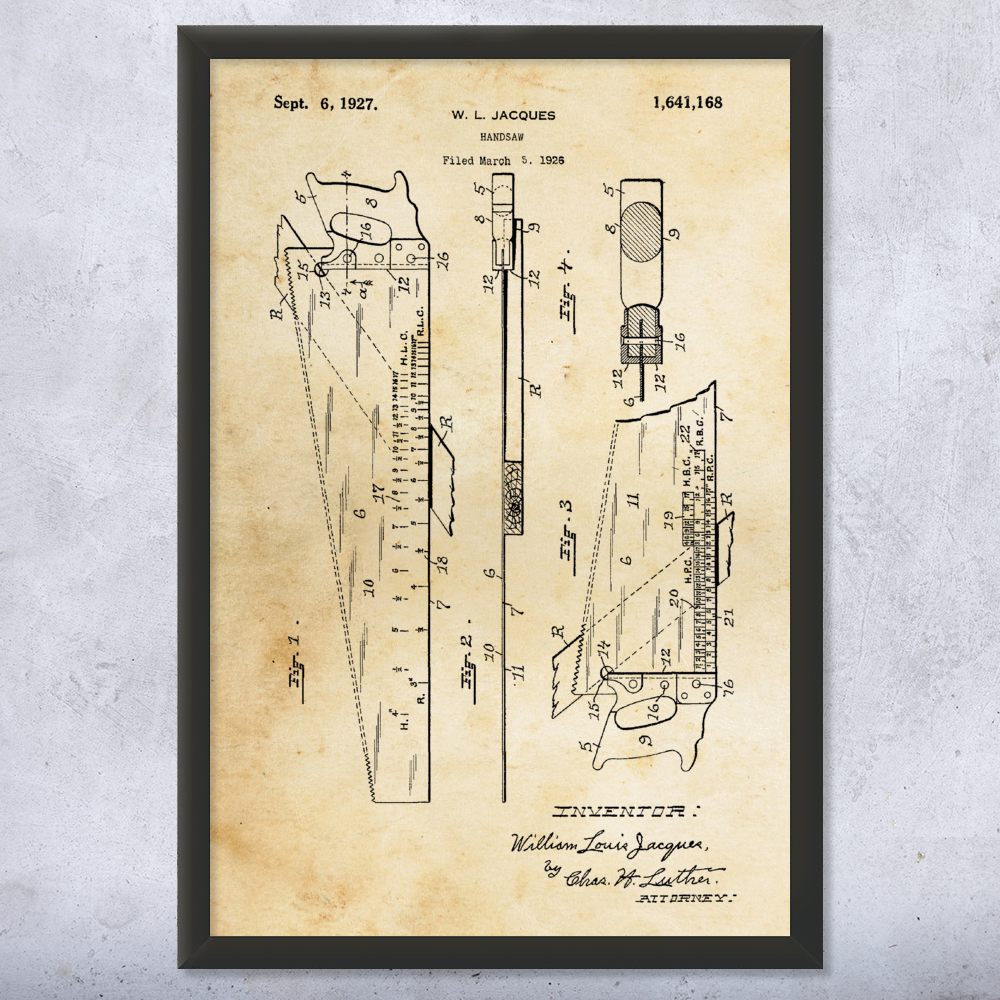 Handsaw Patent Wall Art Poster, Canvas or Framed Handyman Gift Shop Class Art - Picture 8 of 15