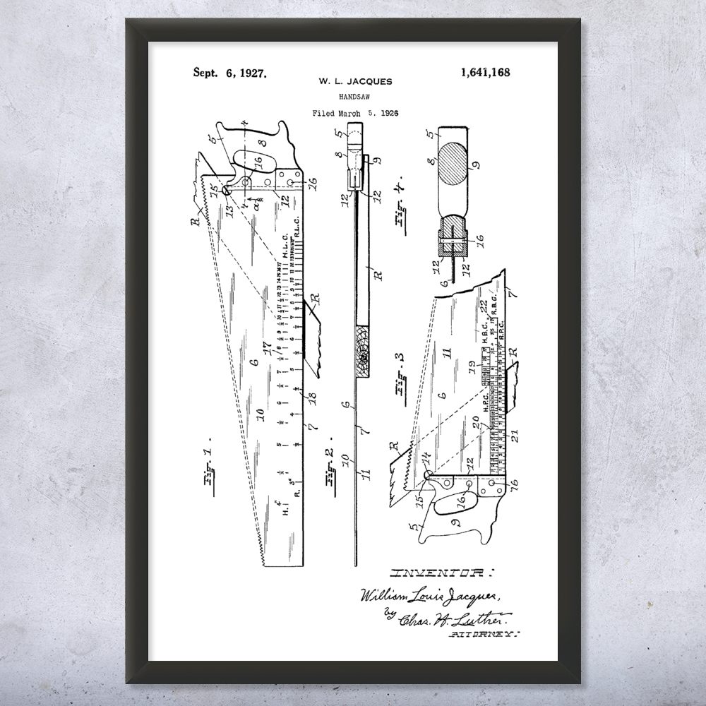 Handsaw Patent Wall Art Poster, Canvas or Framed Handyman Gift Shop Class Art - Picture 14 of 15