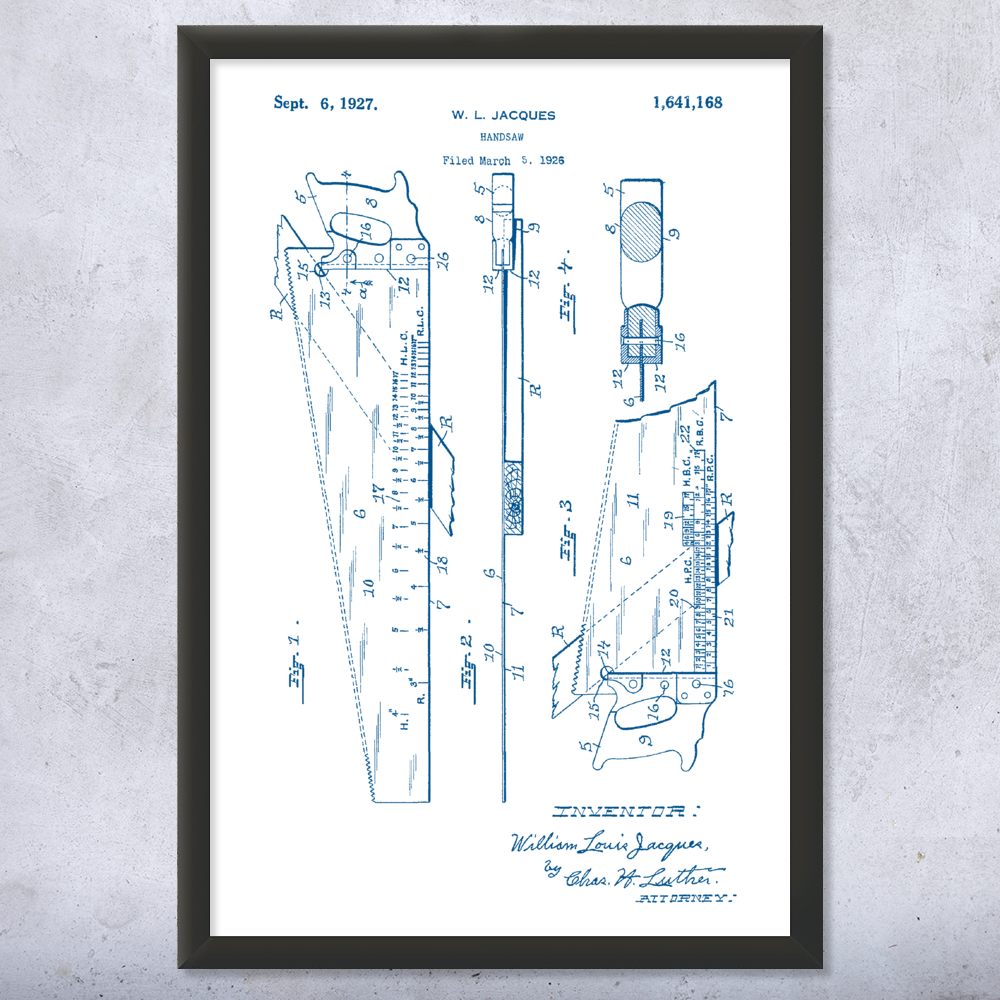 Handsaw Patent Wall Art Poster, Canvas or Framed Handyman Gift Shop Class Art - Picture 15 of 15