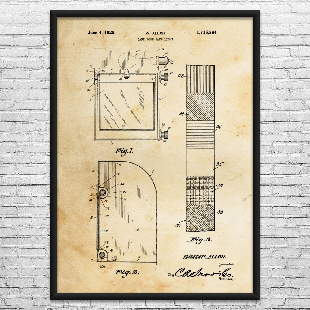 Dark Room Safe Light Patent Wall Art: Photographer Gift, Camera Decor