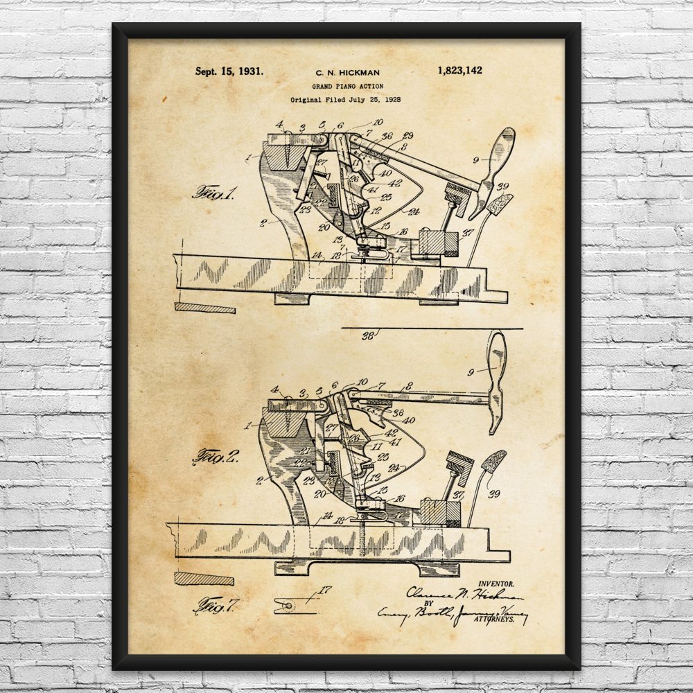 Piano Action Patent Wall Art: Music Room Decor, Piano Art, Musician Gifts