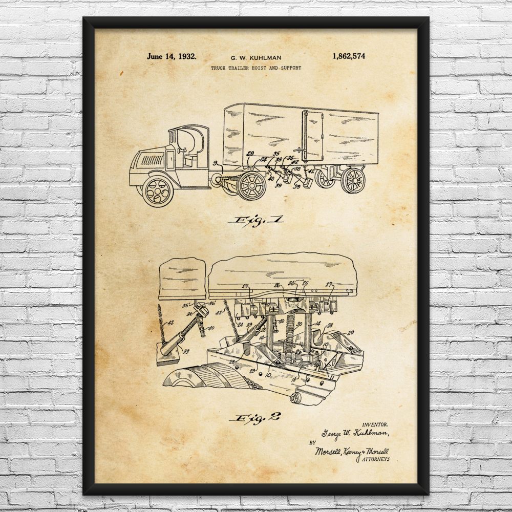 Semi Truck Patent Wall Art: Industrial Art, Trucker Gift, Logistics Decor
