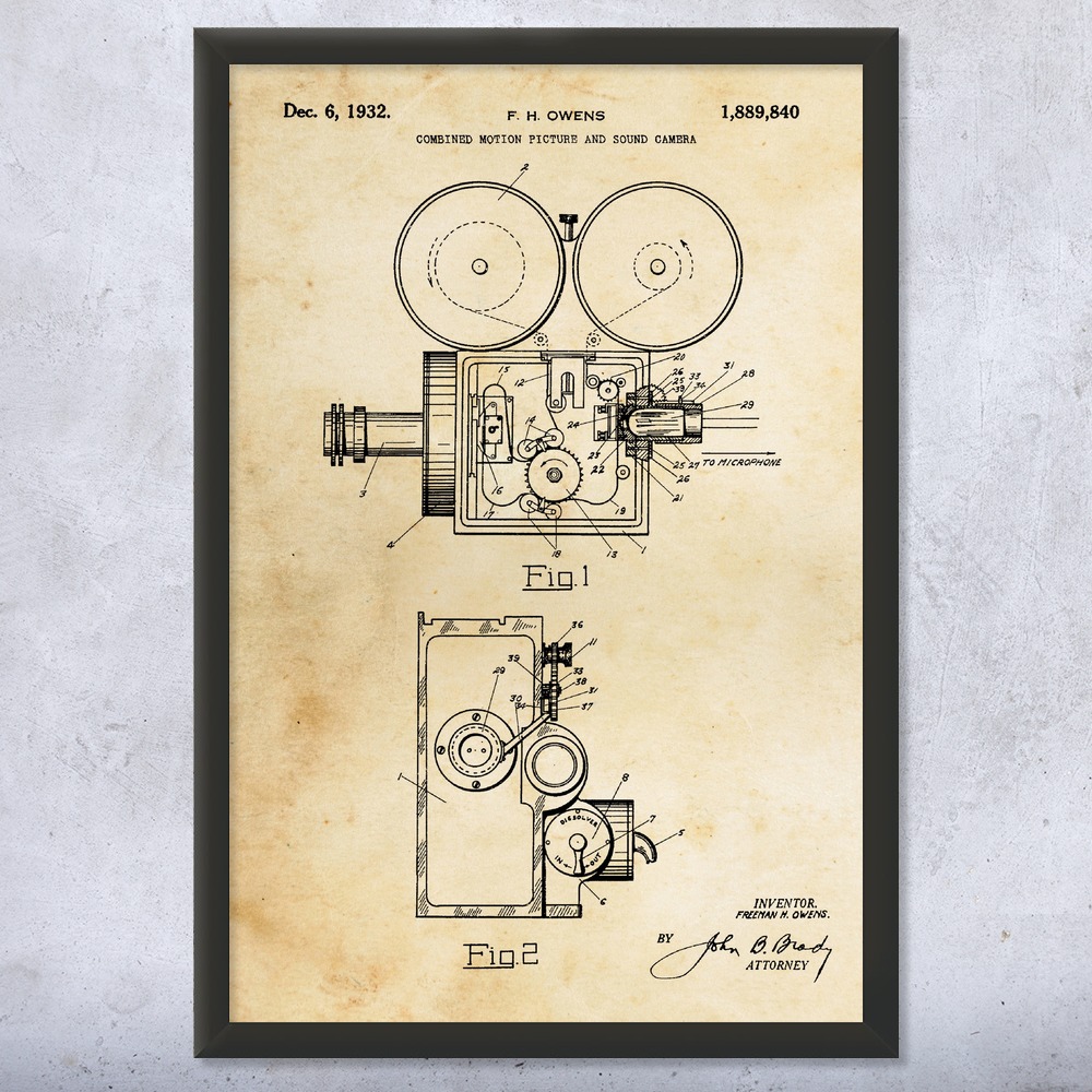 Motion Picture Camera Patent Wall Art Poster, Canvas or Framed Hollywood Decor - Picture 8 of 15