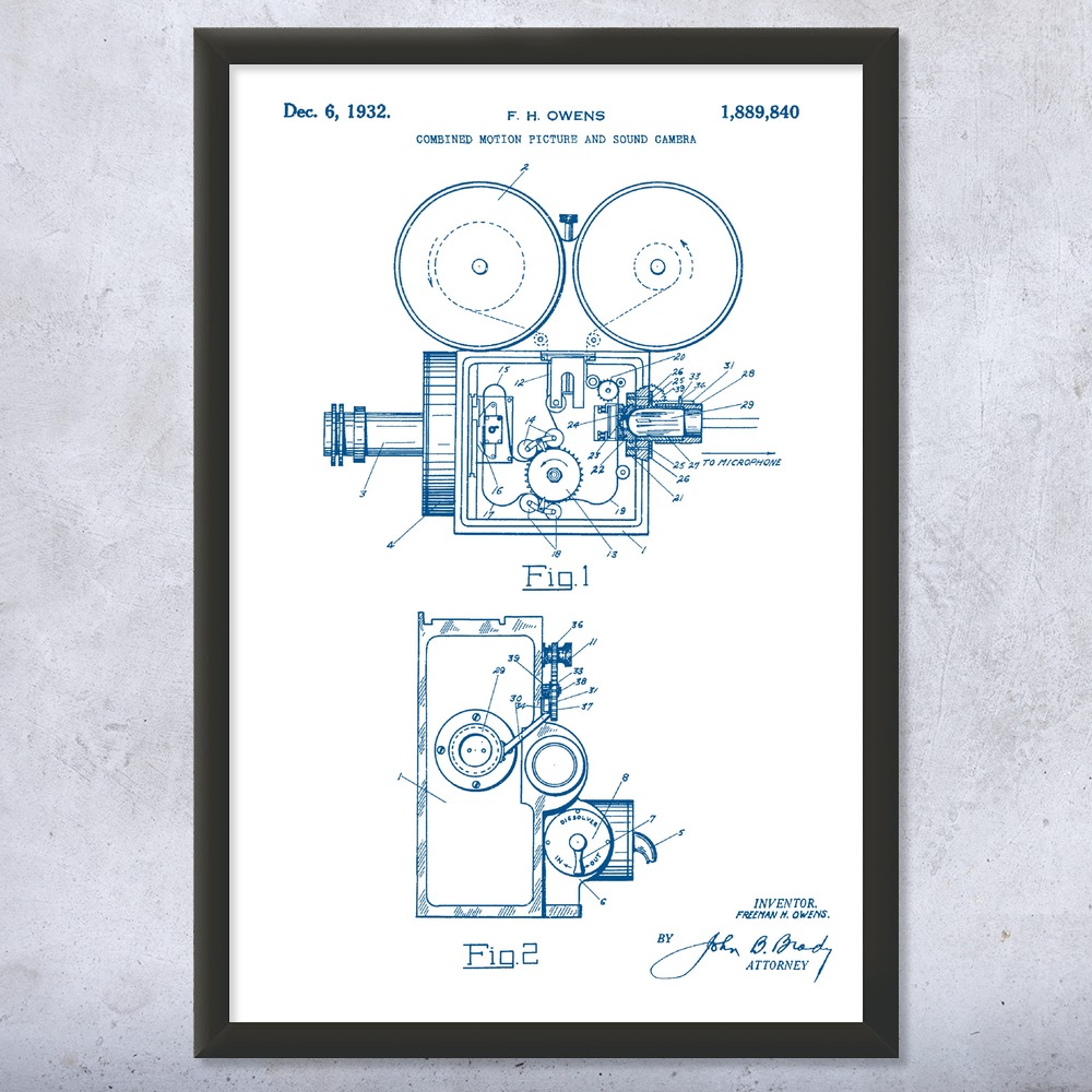 Motion Picture Camera Patent Wall Art Poster, Canvas or Framed Hollywood Decor - Picture 15 of 15