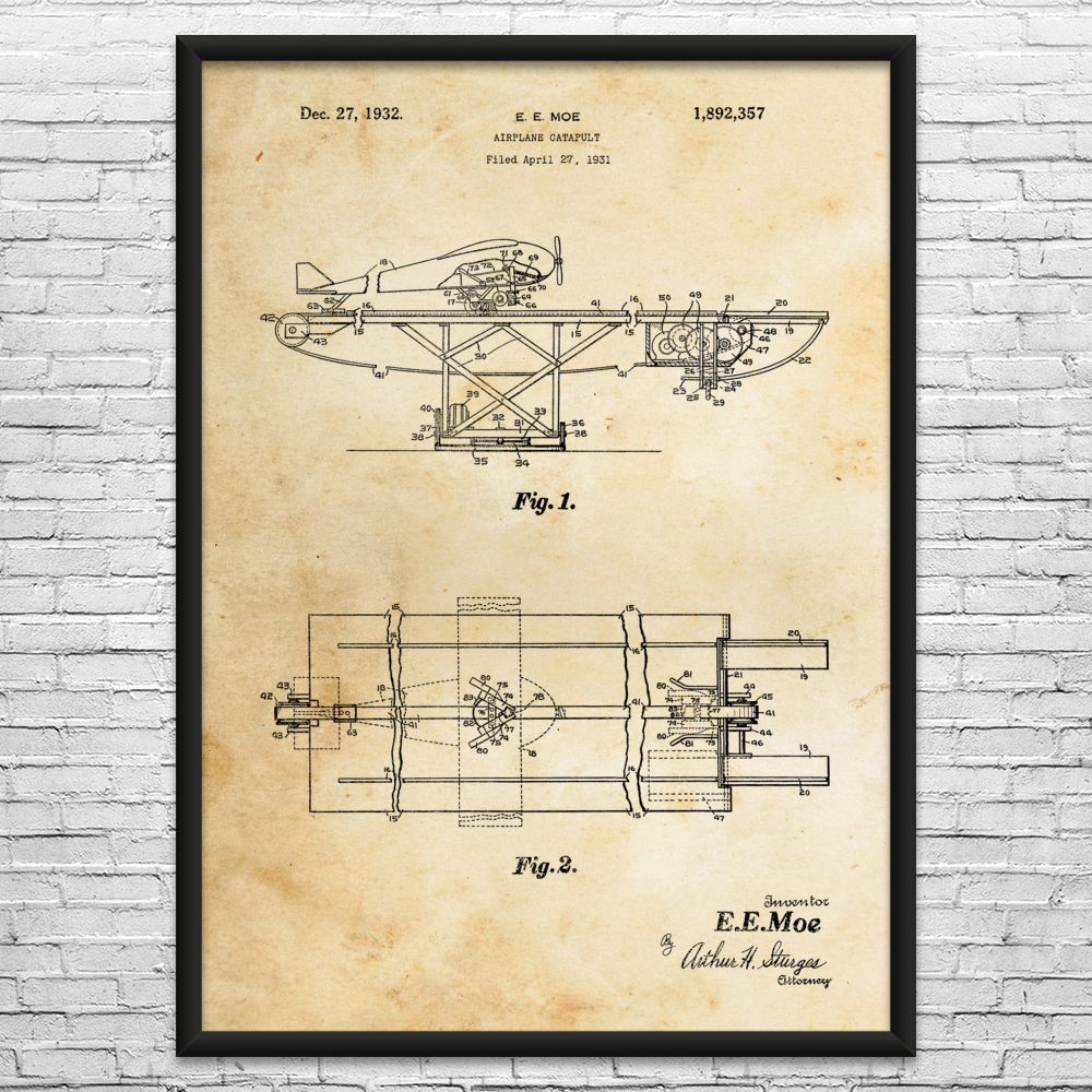 Aircraft Catapult Patent Wall Art: Air Force Art, Us Navy, Pilot Gift