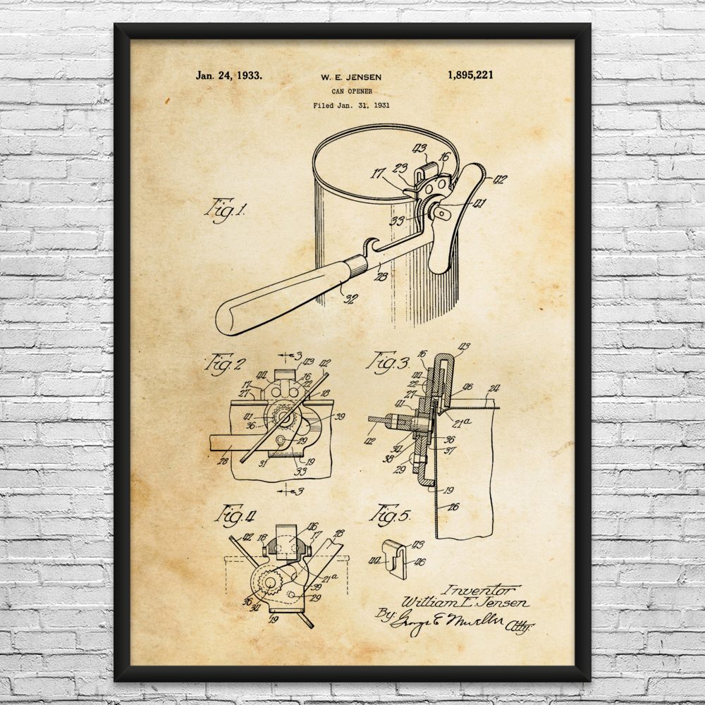 Can Opener Patent Wall Art: Culinary Gifts, Kitchen Decor, Chef Gift, Cafe Art
