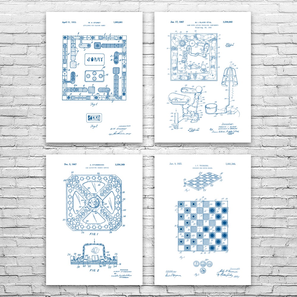 Board Game Posters Set of 4 Play Room Decor Gaming Gift Game Room Art