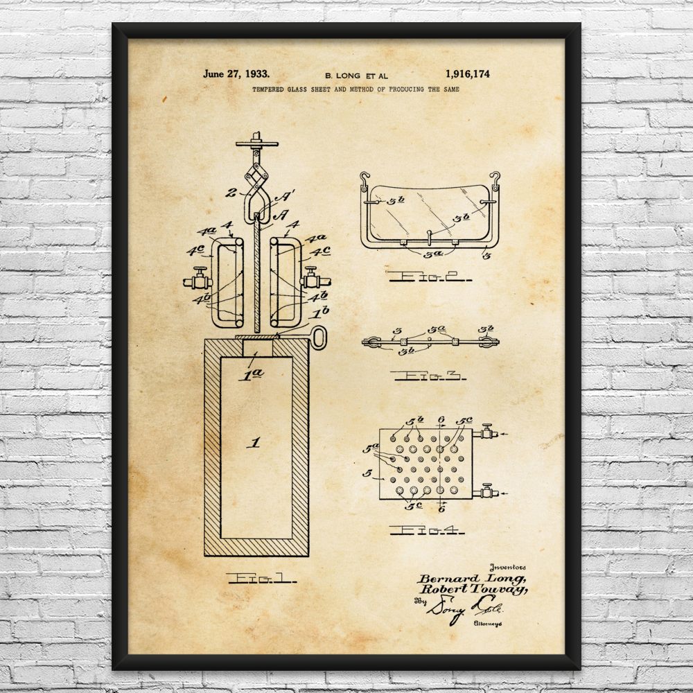 Tempered Glass Patent Wall Art: Glazier Gift, Industrial Decor, Contractor Gifts