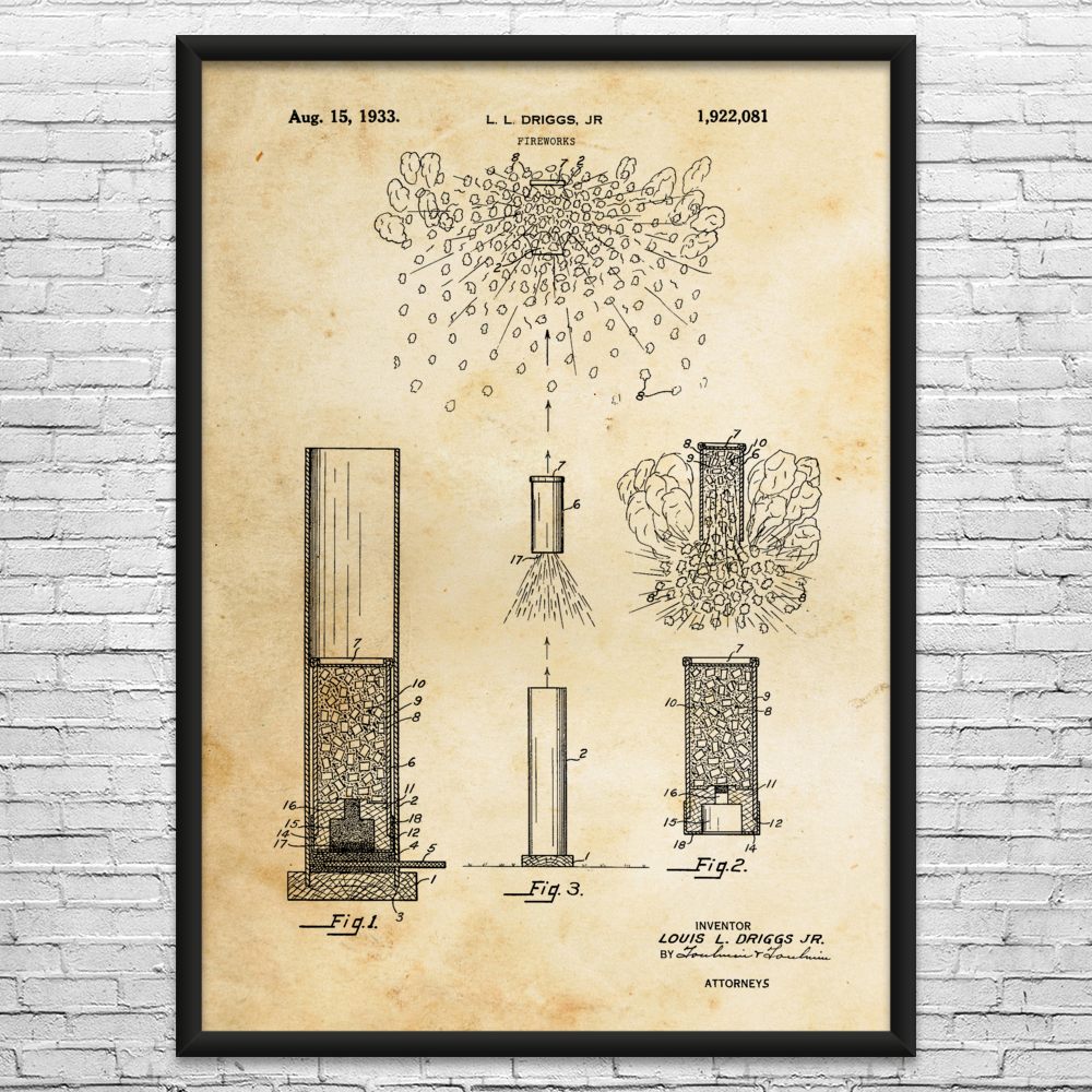 Fireworks Patent Wall Art: Fireworks Technician, Event Planner Gift