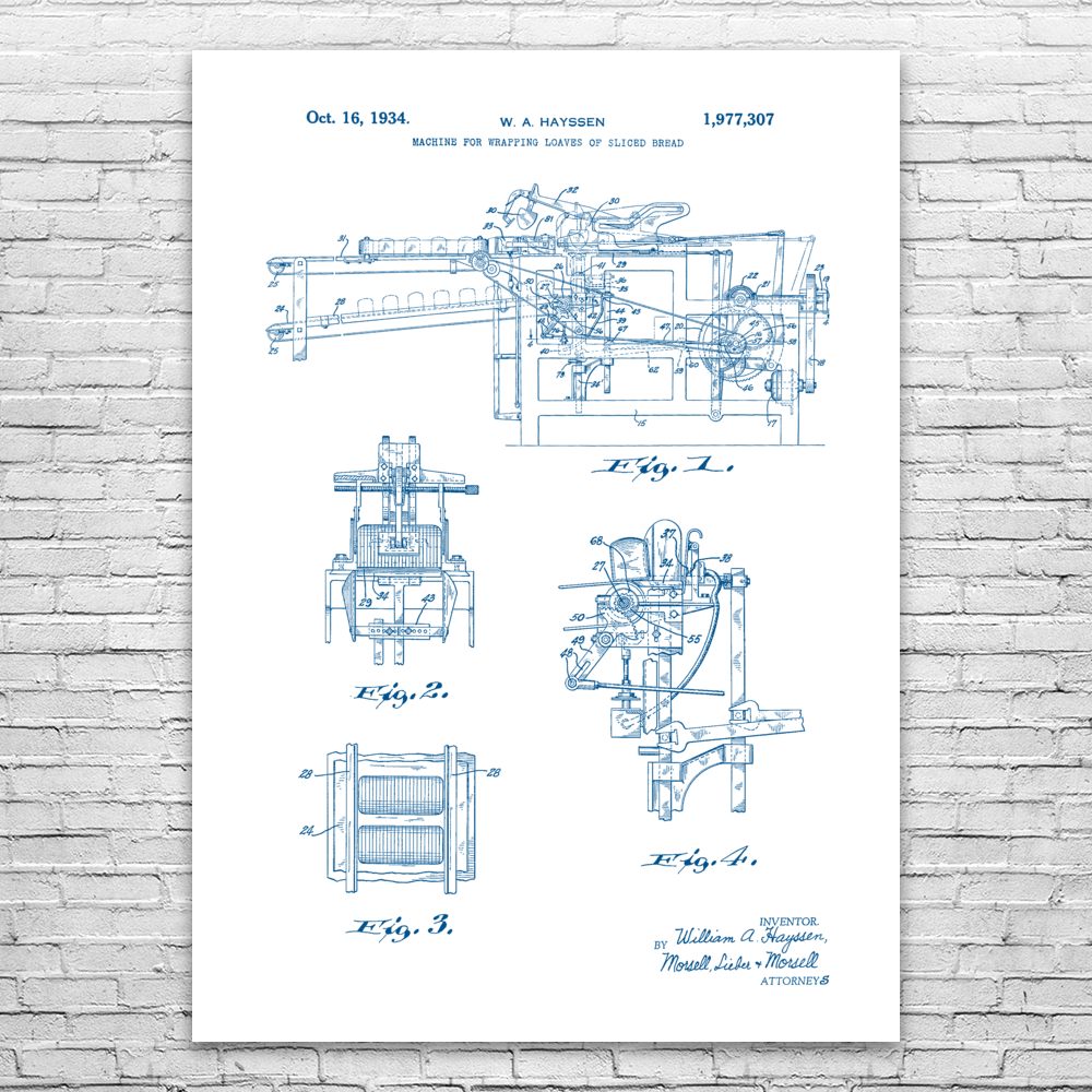 Bread Wrapping Machine Poster Patent Print Bakery Art Chef Gift Cafe Art
