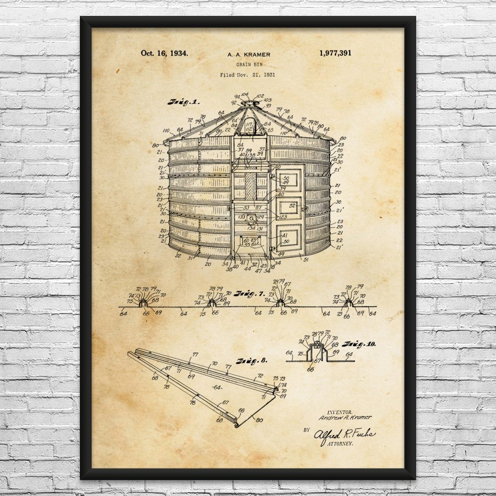 Grain Storage Bin Patent Wall Art: Agriculture Art, Farmer Gift, Country Art