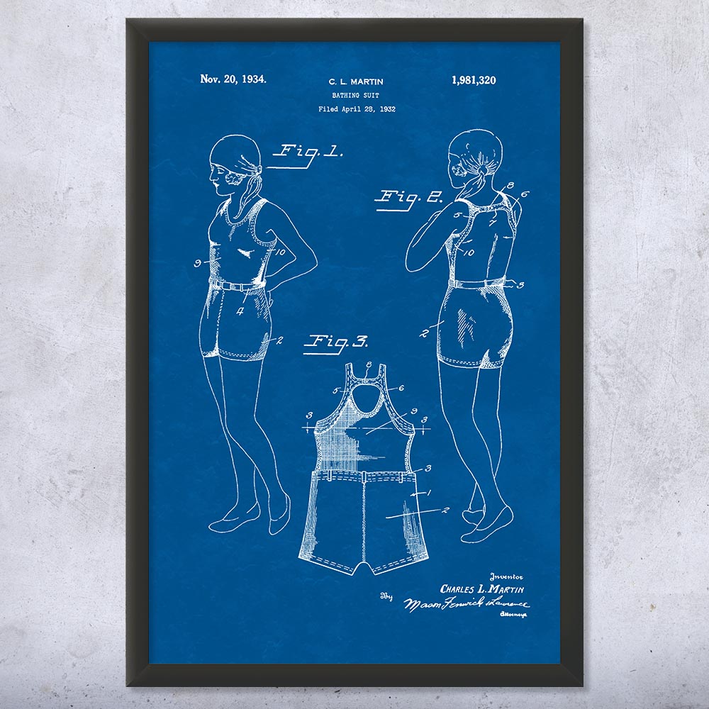 Retro Bathing Suit Patent Wall Art Poster, Canvas or Framed Sports Art Mom Gifts - Picture 11 of 15