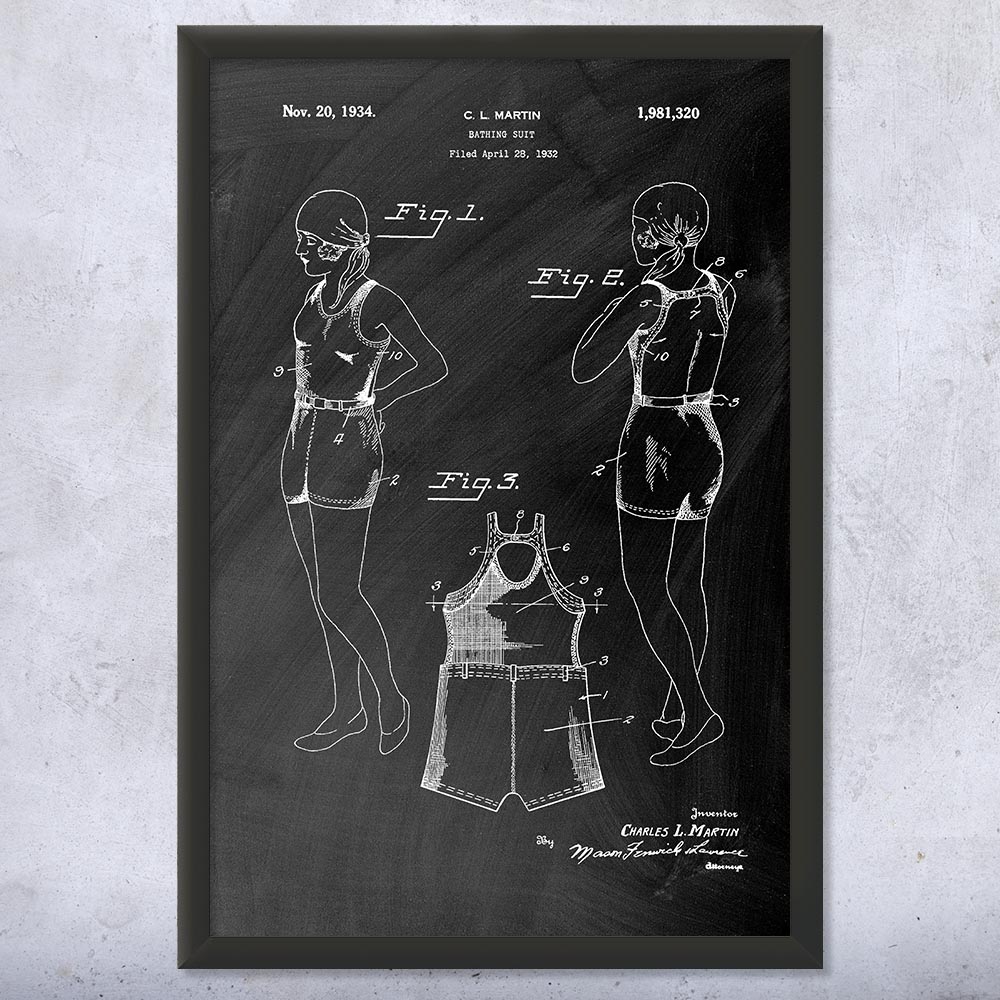 Retro Bathing Suit Patent Wall Art Poster, Canvas or Framed Sports Art Mom Gifts - Picture 10 of 15