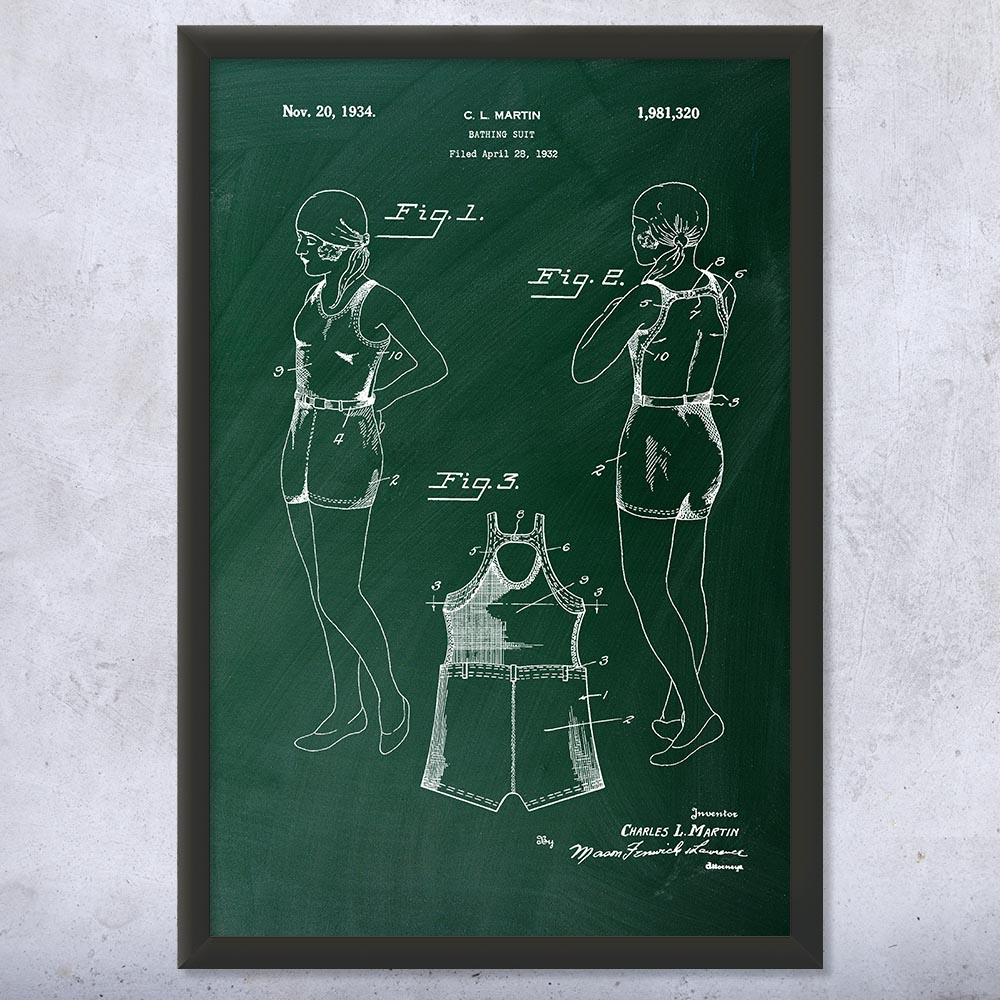 Retro Bathing Suit Patent Wall Art Poster, Canvas or Framed Sports Art Mom Gifts - Picture 9 of 15