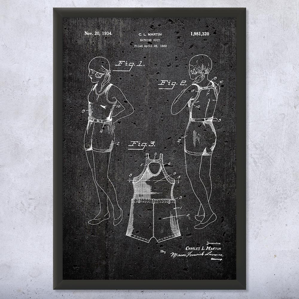 Retro Bathing Suit Patent Wall Art Poster, Canvas or Framed Sports Art Mom Gifts - Picture 12 of 15