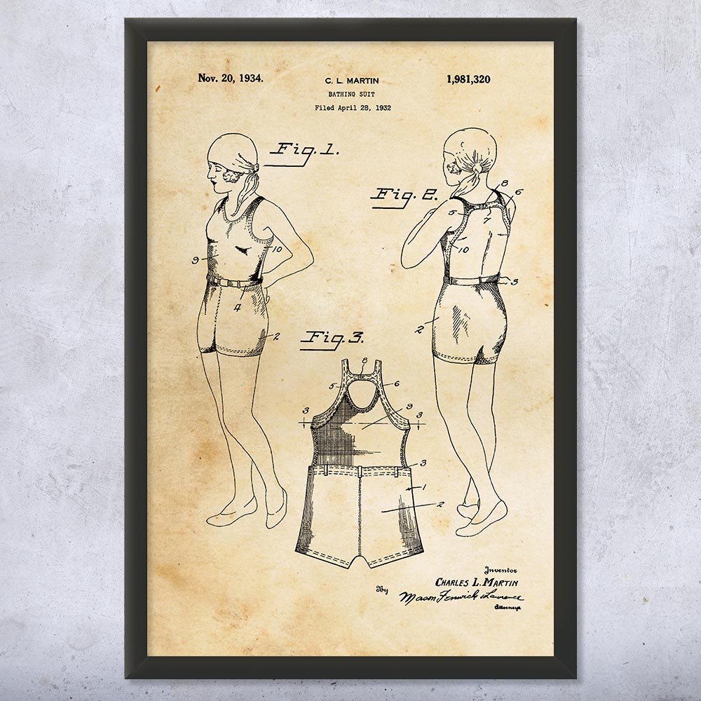 Retro Bathing Suit Patent Wall Art Poster, Canvas or Framed Sports Art Mom Gifts - Picture 8 of 15