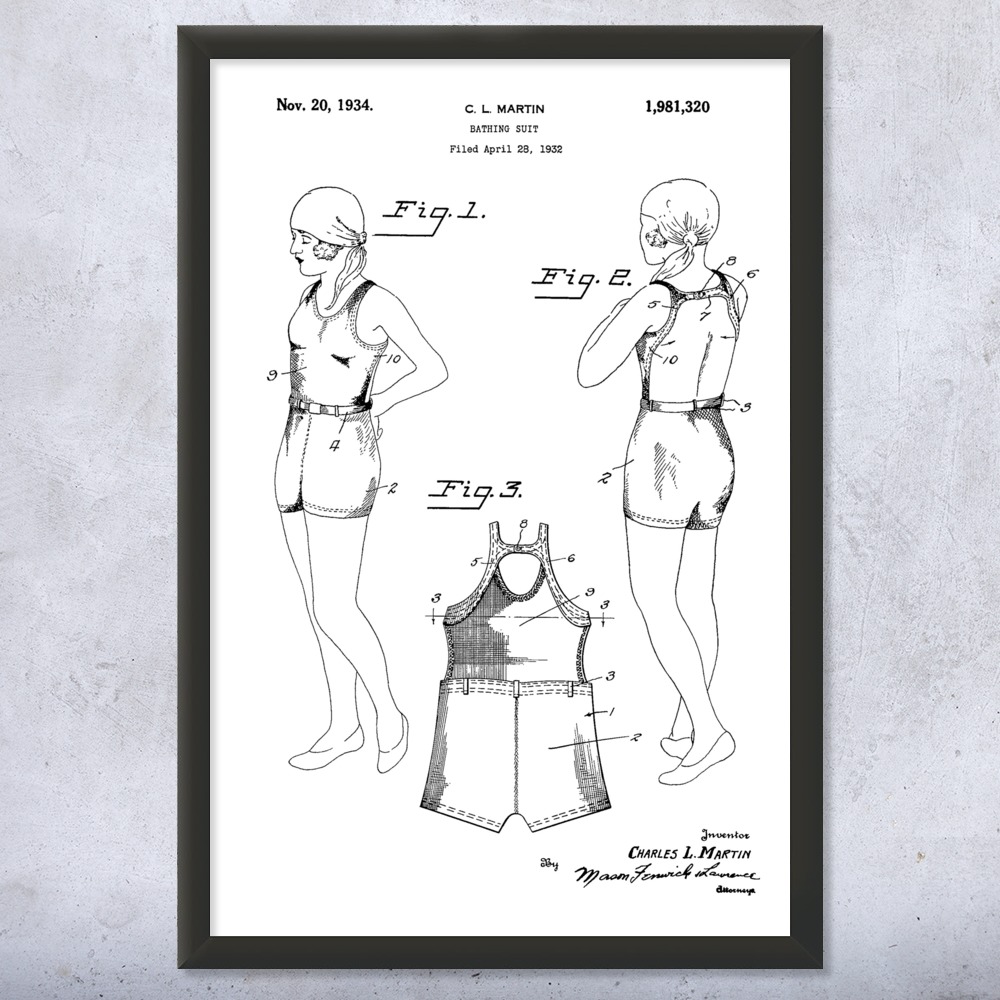 Retro Bathing Suit Patent Wall Art Poster, Canvas or Framed Sports Art Mom Gifts - Picture 14 of 15