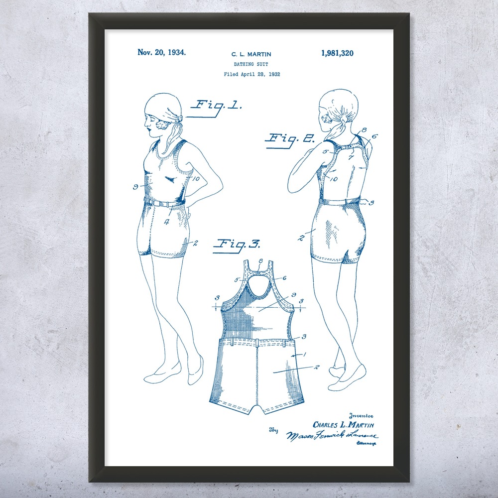 Retro Bathing Suit Patent Wall Art Poster, Canvas or Framed Sports Art Mom Gifts - Picture 15 of 15