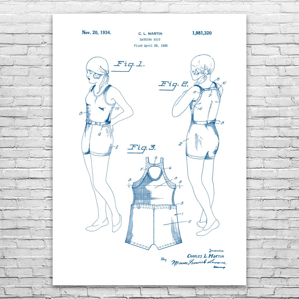 Retro Bathing Suit Patent Print Poster Sports Art Gifts For Women Teacher Gifts