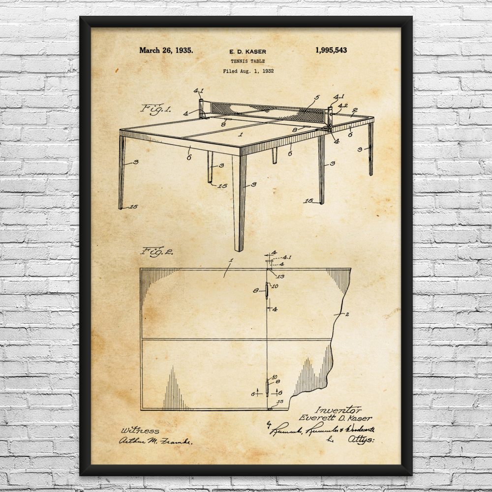 Table Tennis Patent Wall Art: Man Cave Decor, Ping Pong Gifts, Game Room Decor